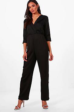 Boohoo Claire Collared Satin Jumpsuit