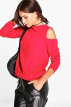 Boohoo Layla Cold Shoulder Sweatshirt Red