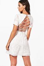 Boohoo Petite Claire Lace Up Back Skater Dress