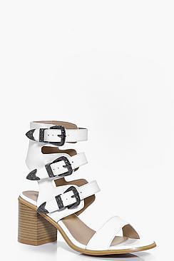 Boohoo Clara Western Buckle Block Heels