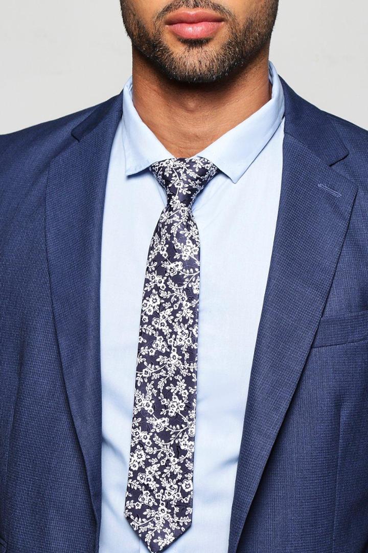 Boohoo Floral Skinny Tie Navy