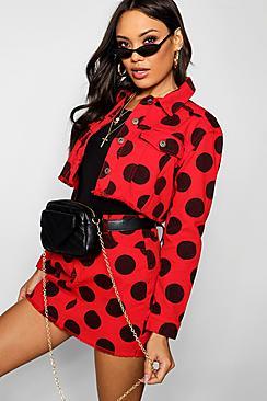 Boohoo Red Polka Dot Denim Jacket