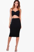 Boohoo Bella Crepe Stretch Midi Skirt Black