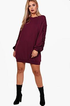 Boohoo Plus Faith Frill Sleeve Sweater Dress