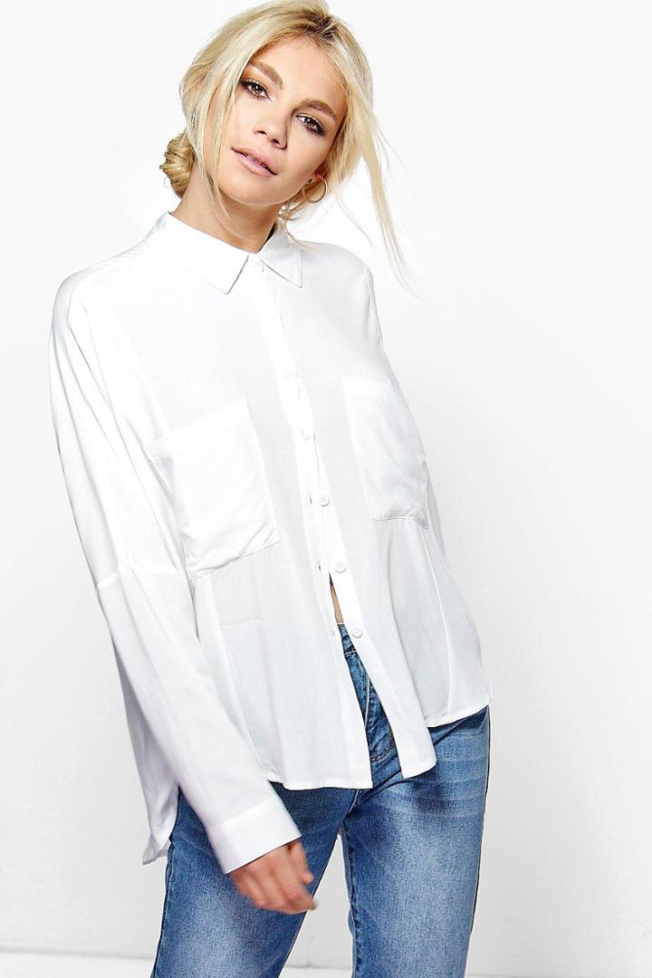 Boohoo Faith Pocket Detail Oversized Shirt White