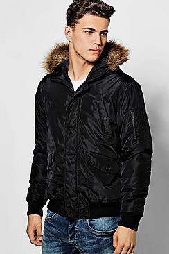 Boohoo Black Short Parka With Faux Fur Hood