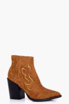 Boohoo Lola Stitch Detail Western Boot Tan
