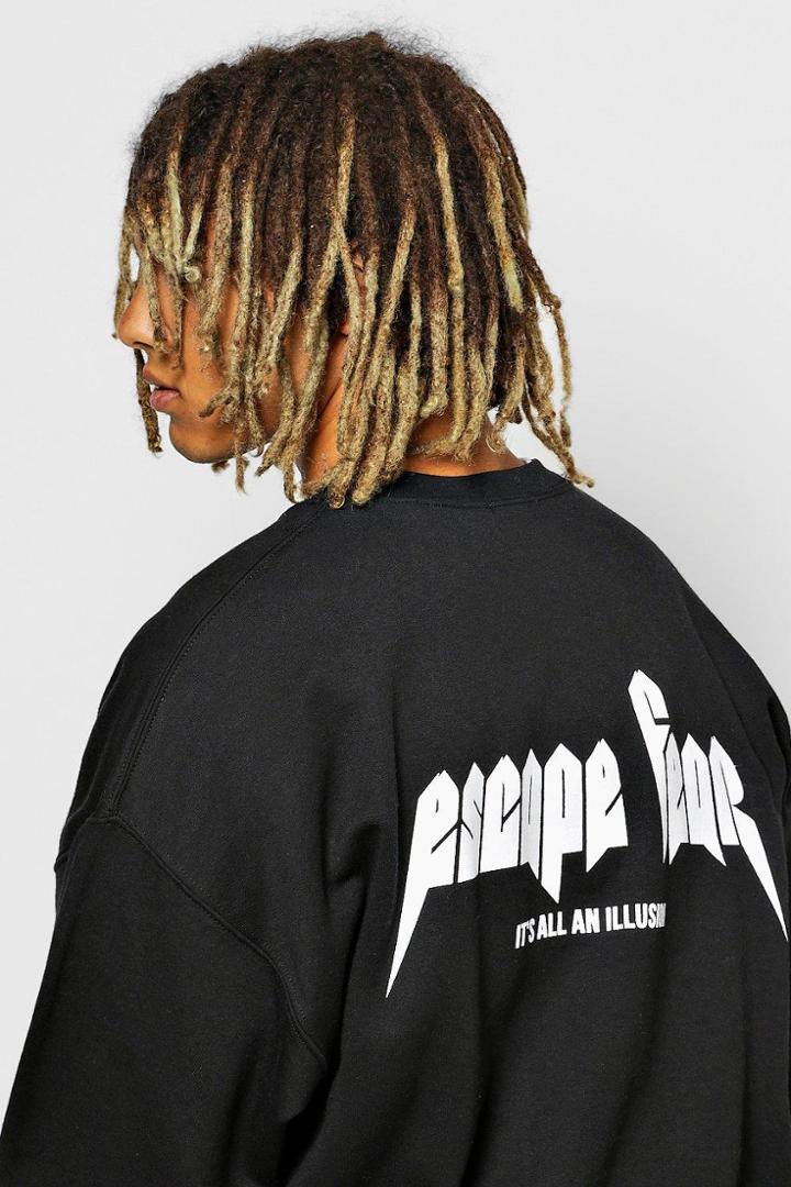 Boohoo Oversized Escape Fear Print Sweatshirt Black