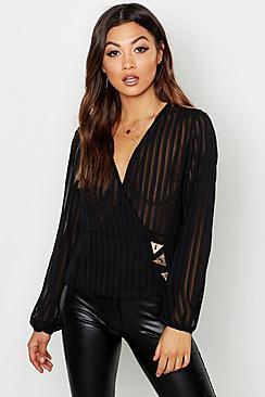 Boohoo Wrap Front Button Detail Blouse