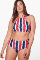 Boohoo Plus Tabitha Stripe Halterneck Bikini Multi