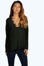 Boohoo Faye Deep V Caged Detail Blouse Black
