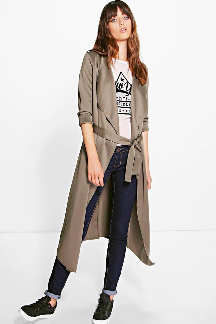 Boohoo Eva Belted Scuba Duster Khaki