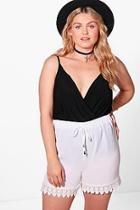 Boohoo Plus Molly Tie Waist Crochet Trim Short