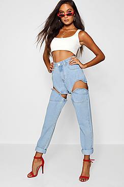 Boohoo Suspender Detail Mom Jeans