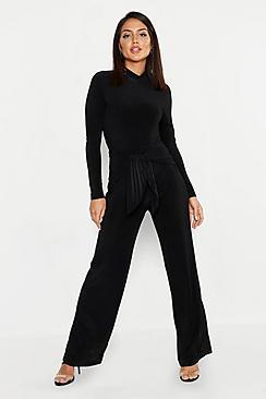Boohoo Tie Knot Slinky Wide Leg Trousers