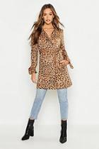Boohoo Suedette Leopard Print Belted Trench