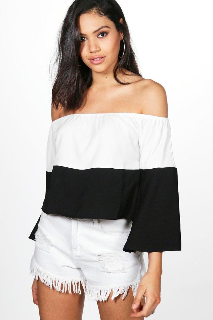 Boohoo Martha Colourblock Bardot Top Black