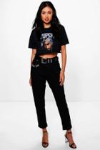 Boohoo Sophie High Waist Slogan Mom Jeans Black