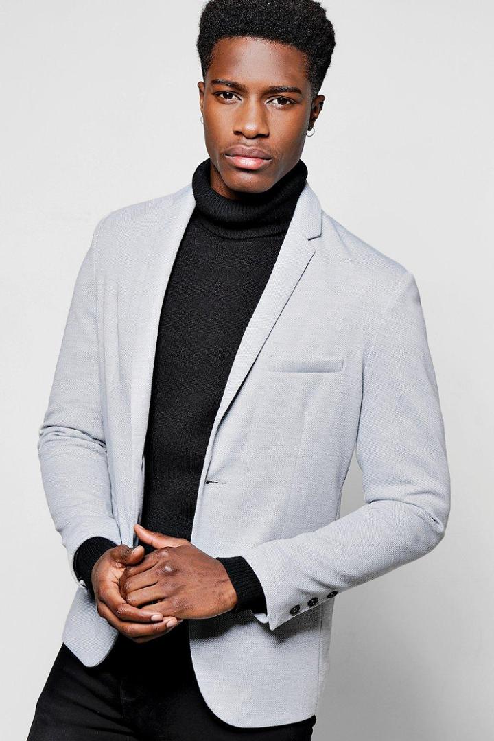 Boohoo Skinny Fit Textured Blazer Grey