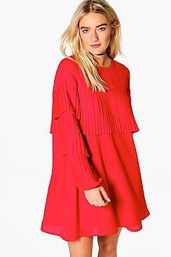 Boohoo Lara Pleated Frill Detail Shift Dress