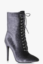 Boohoo Felicity Velvet Lace Up Shoe Boot Grey