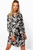 Boohoo Sindy Floral Shirt Dress Black