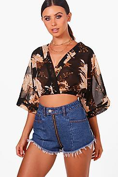 Boohoo Petite Molly Floral Kimono Crop Top