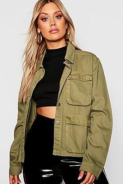Boohoo Plus Double Pocket Utility Denim Jacket
