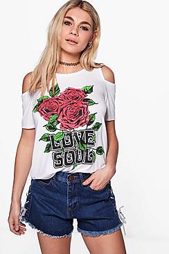 Boohoo Jennie Oversized Cold Shoulder Band Tee