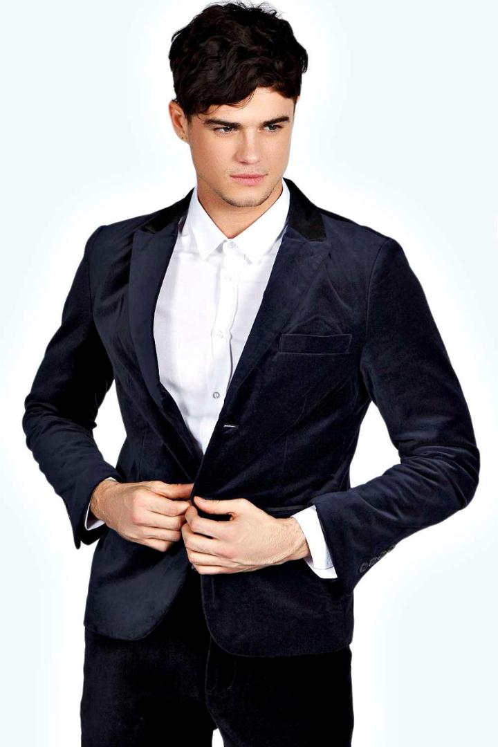 Boohoo Velvet Blazer - Navy