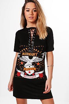 Boohoo Petite Bethany Lace Up Band T-shirt Dress