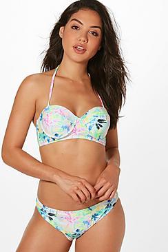 Boohoo Madrid Mix And Match Palm Print Underwired Bikini Top
