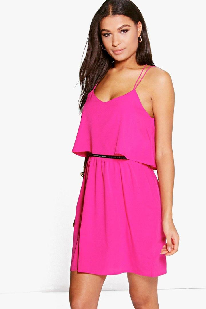 Boohoo Lianne Cross Back Frill Sundress Raspberry