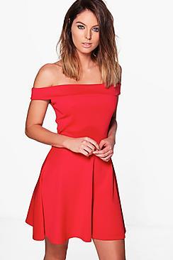 Boohoo Greta Off Shoulder Skater Dress