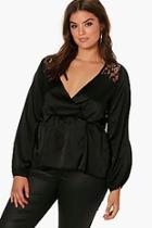 Boohoo Plus Stacey Drape Front Lace Panel Blouse