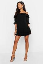 Boohoo Chiffon Ruffle Off The Shoulder Mini Dress