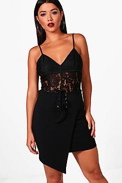 Boohoo Eyelet Lace Up Wrap Front Mini Skirt