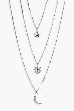 Boohoo Amy Star, Sun, Moon Layered Necklace