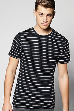 Boohoo Navy Stripe Muscle Fit T Shirt