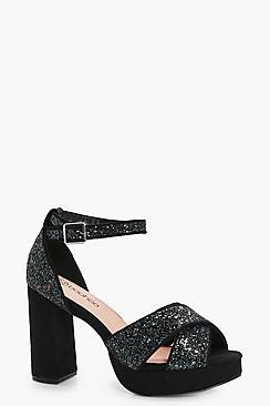 Boohoo Isla Glitter Platform Heels