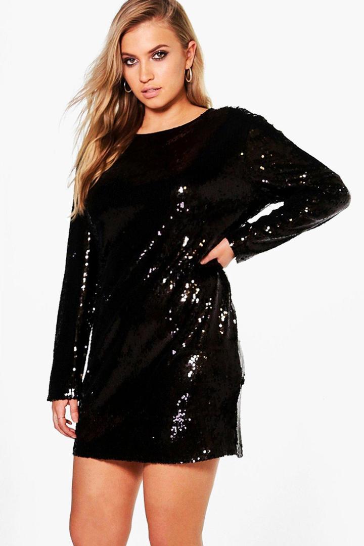 Boohoo Plus Kady All Over Sequin Bodycon Dress Black