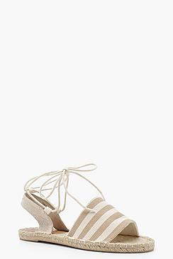 Boohoo Sofia Canvas Striped Ankle Wrap Espadrille Flats