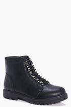 Boohoo Nancy Chain Detail Lace Up Hiker Boot Black