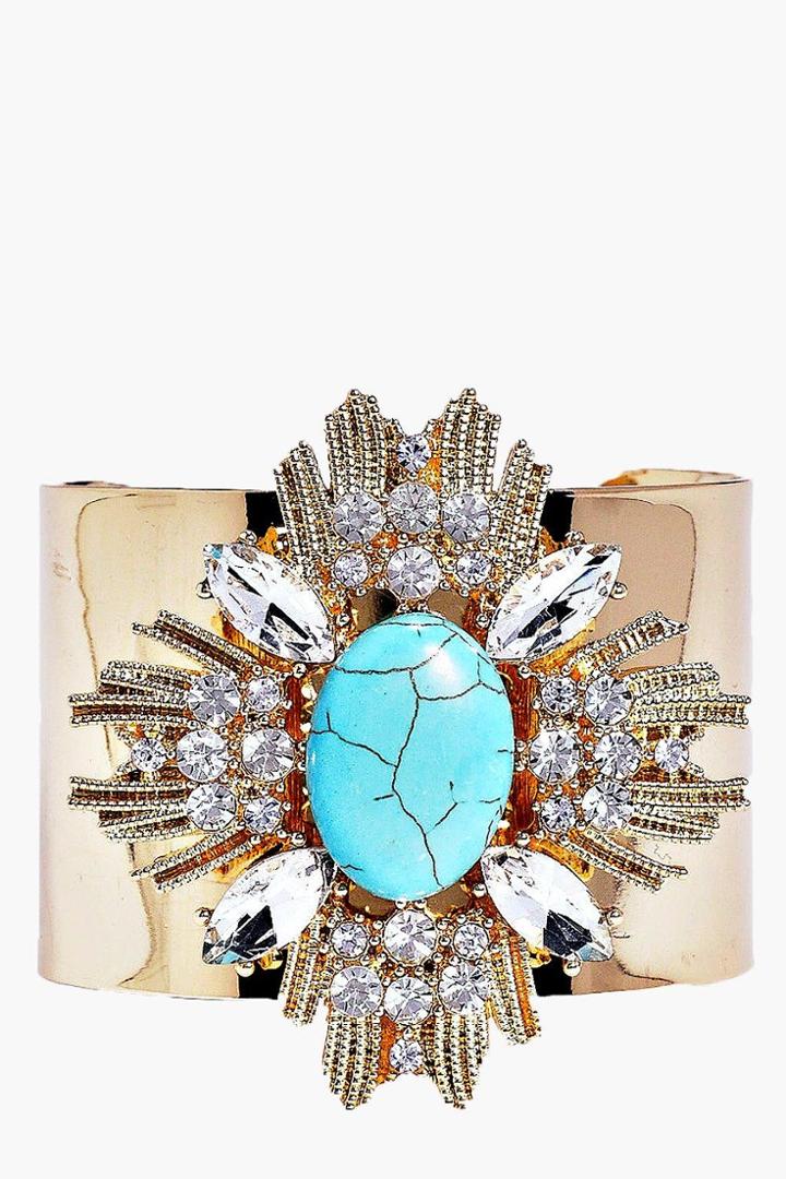 Boohoo Ruby Statement Stone Detail Cuff Gold
