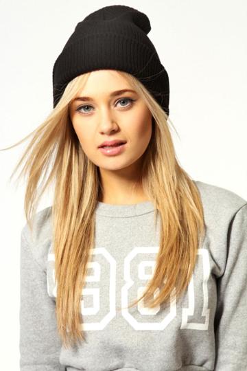 Boohoo Tina Rib Slouch Beanie - Black
