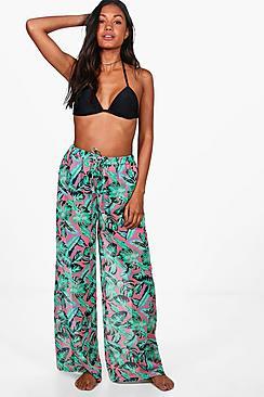Boohoo Serena Tropical Leaf Beach Trouser