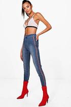Boohoo Tall Lara Sports Stripe Skinny 36 Leg Jeans