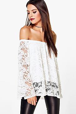 Boohoo Alexia Lace Off The Shoulder Top