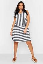 Boohoo Plus Stripe Linen Smock Dress