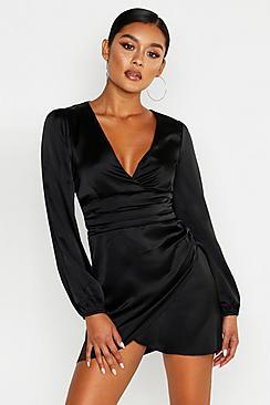 Boohoo Satin Wrap Detail Mini Dress